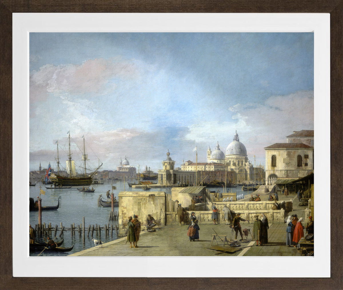 Canaletto Print, Entrance to the Grand Canal from the Molo, Venice (1742-1744) — brown frame