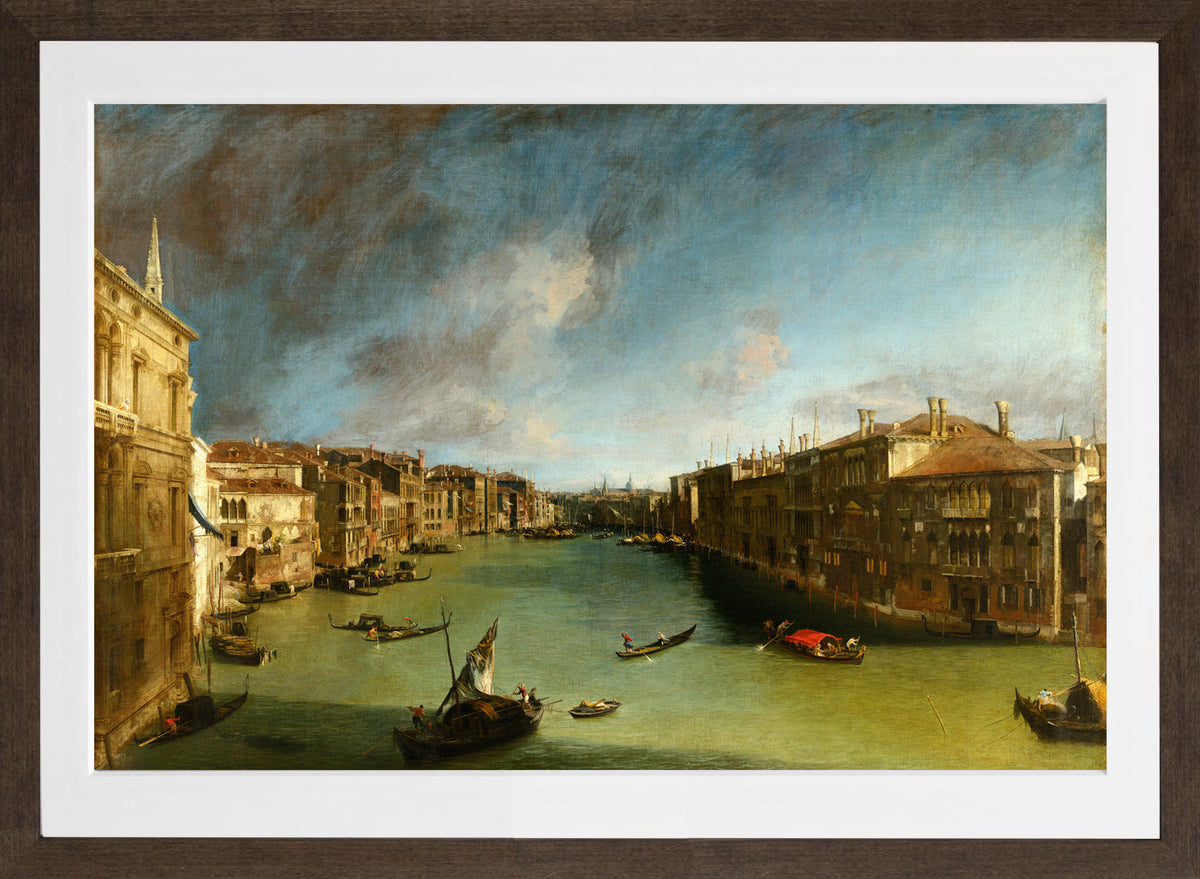 Canaletto Print, Grand Canal from Palazzo Balbi towards the Rialto (between 1720 and 1723) — brown frame