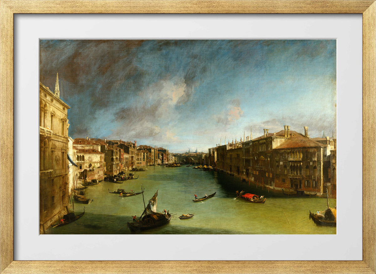 Canaletto Print, Grand Canal from Palazzo Balbi towards the Rialto (between 1720 and 1723) — gold frame