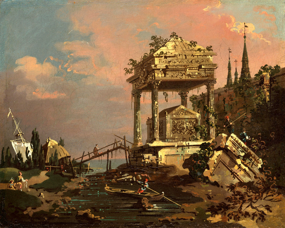 Canaletto Print, Imaginary View with a Tomb by the Lagoon (early 1740s) — unframed