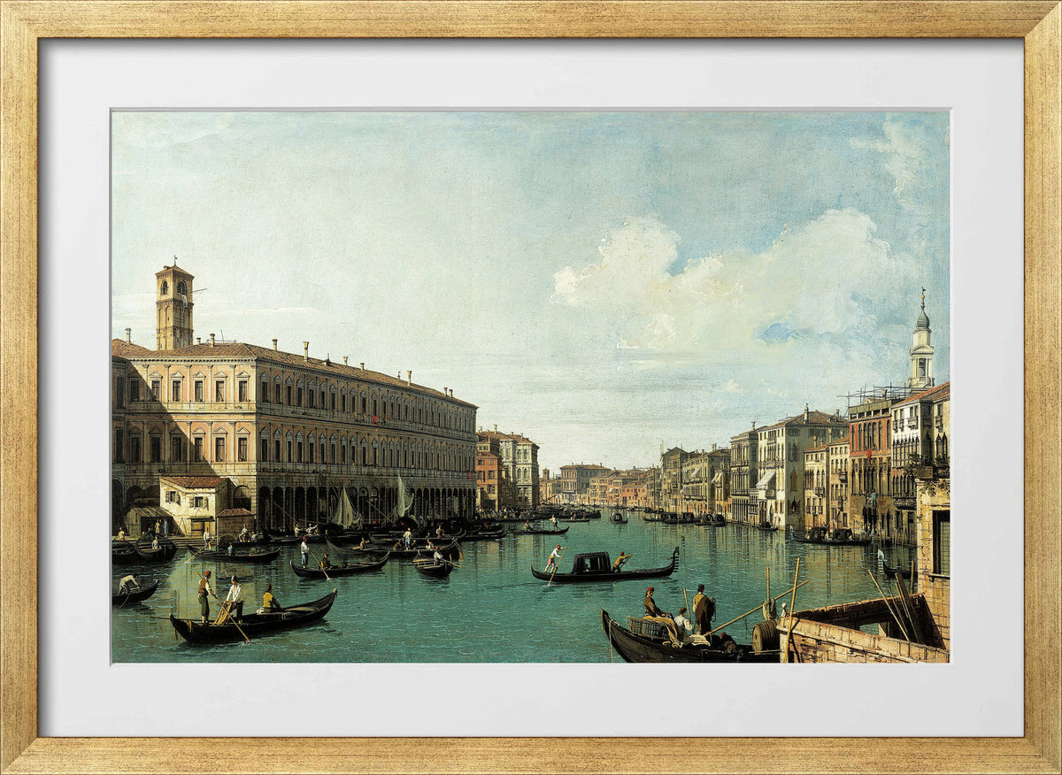 Canaletto Print, Le Grand Canal, vu du pont du Rialto (The Grand Canal Seen from the Rialto Bridge) (1725) — gold frame