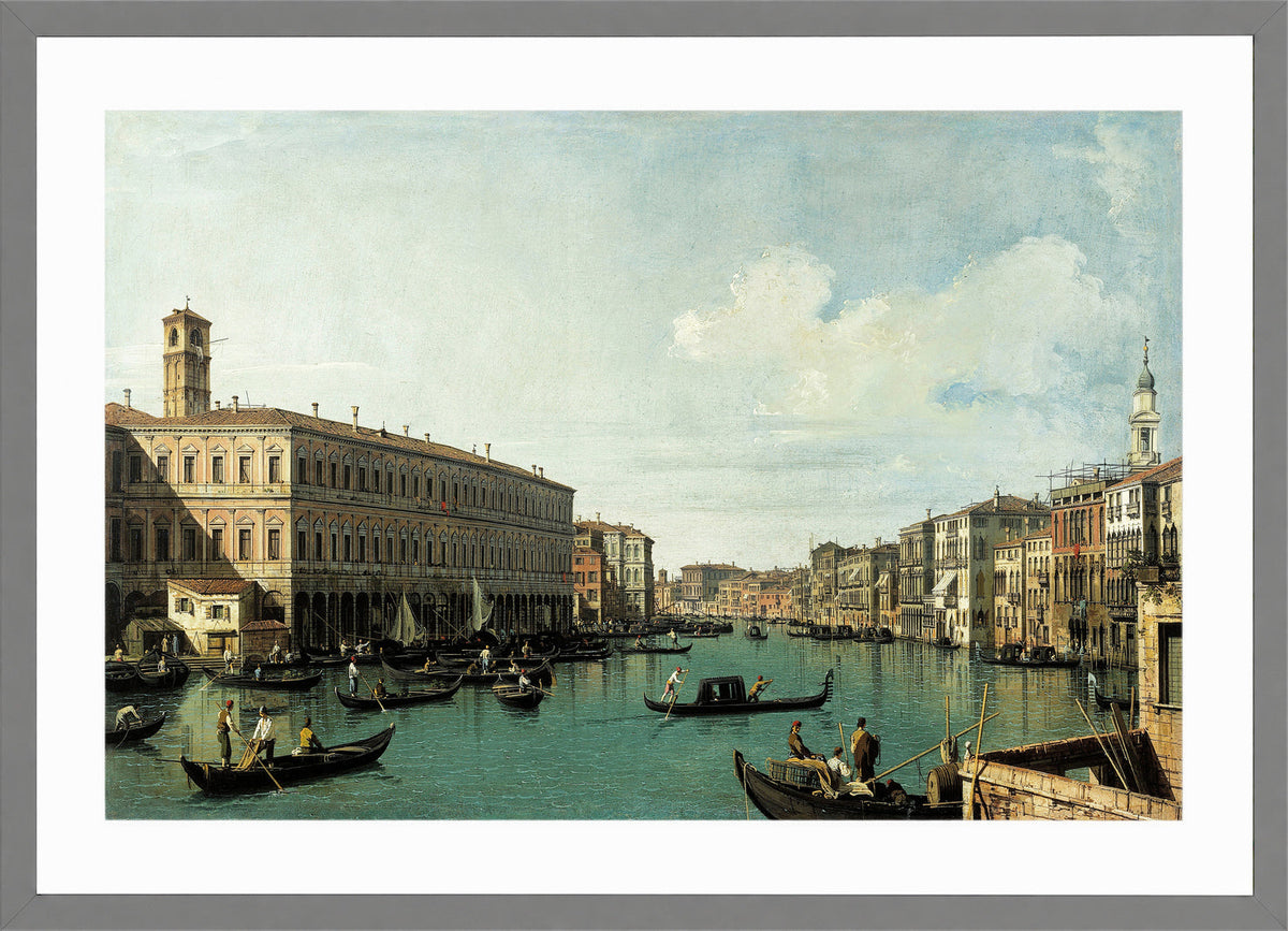 Canaletto Print, Le Grand Canal, vu du pont du Rialto (The Grand Canal Seen from the Rialto Bridge) (1725) — light grey frame