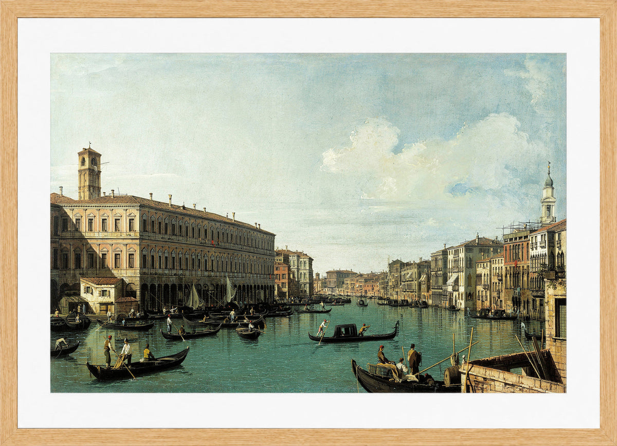 Canaletto Print, Le Grand Canal, vu du pont du Rialto (The Grand Canal Seen from the Rialto Bridge) (1725) — oak frame
