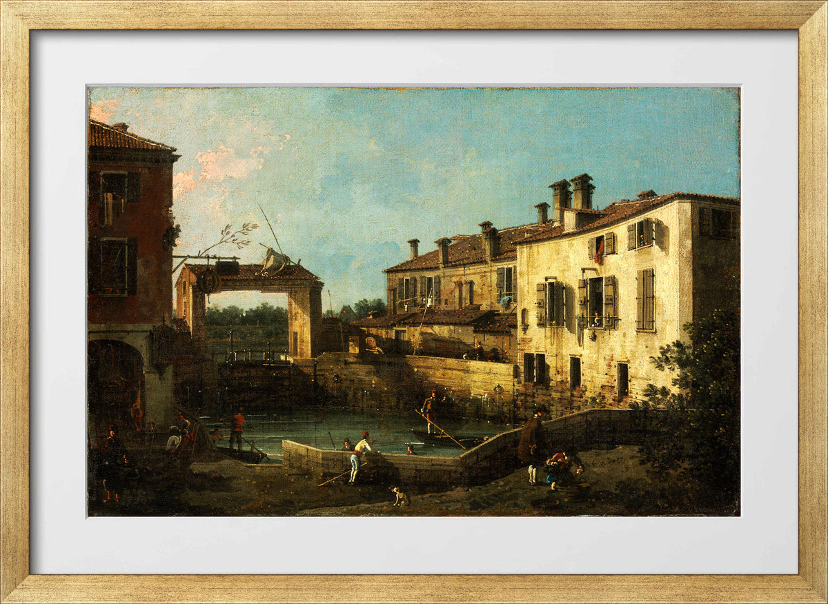 Canaletto Print, Lock near Dolo — gold frame