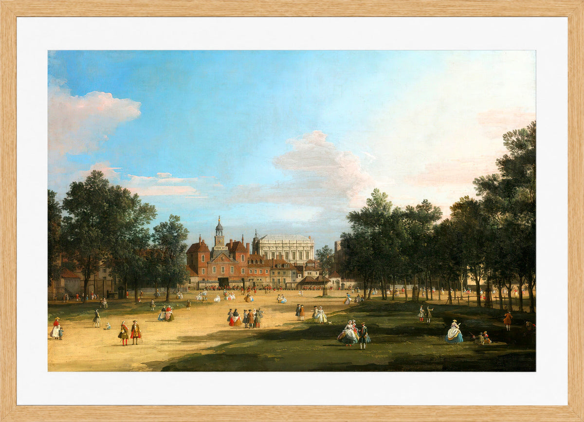 Canaletto Print, London: The Old Horse Guards and Banqueting Hall, Whitehall, from St James’s Park — oak frame
