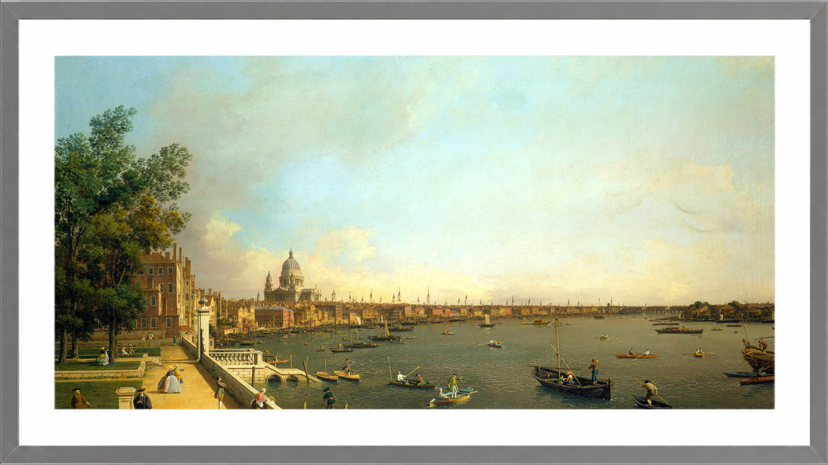 Canaletto Print, London: The Thames from Somerset House Terrace towards the City — light grey frame