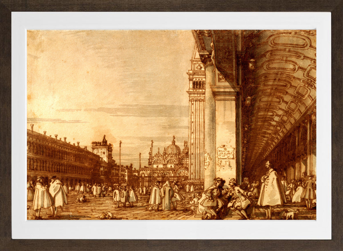 Canaletto Print, Piazza San Marco from the Southwest Corner, with the Procuratie Nuove on the Right — brown frame