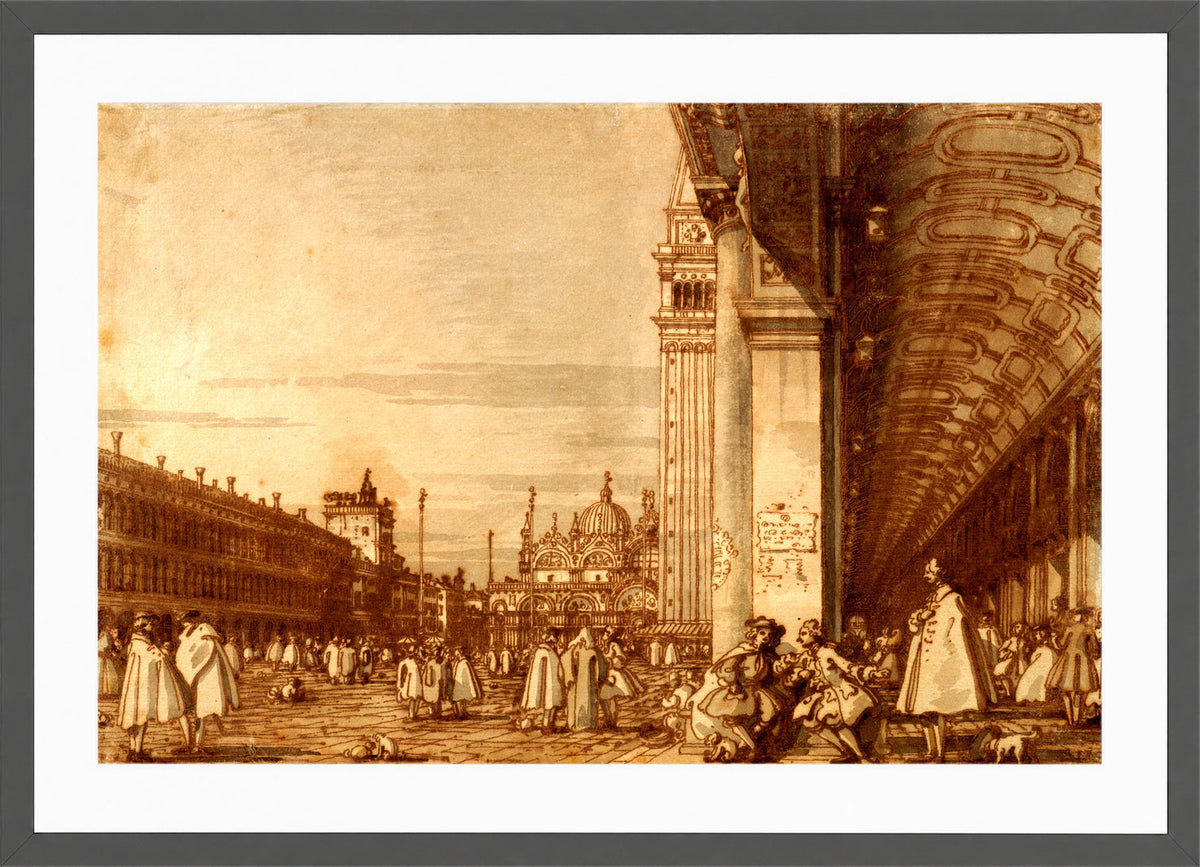 Canaletto Print, Piazza San Marco from the Southwest Corner, with the Procuratie Nuove on the Right — dark grey frame