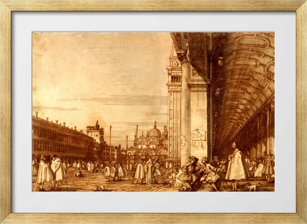 Canaletto Print, Piazza San Marco from the Southwest Corner, with the Procuratie Nuove on the Right — gold frame