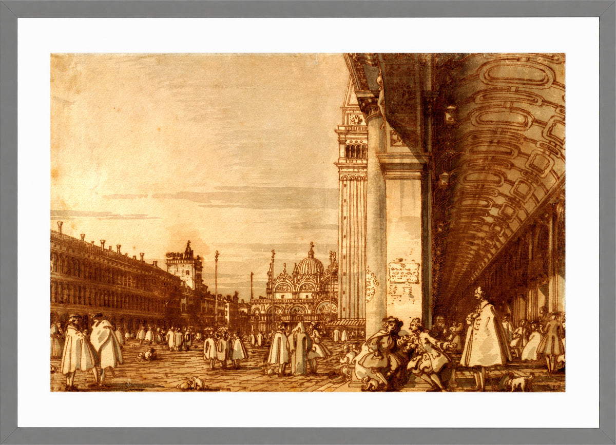 Canaletto Print, Piazza San Marco from the Southwest Corner, with the Procuratie Nuove on the Right — light grey frame