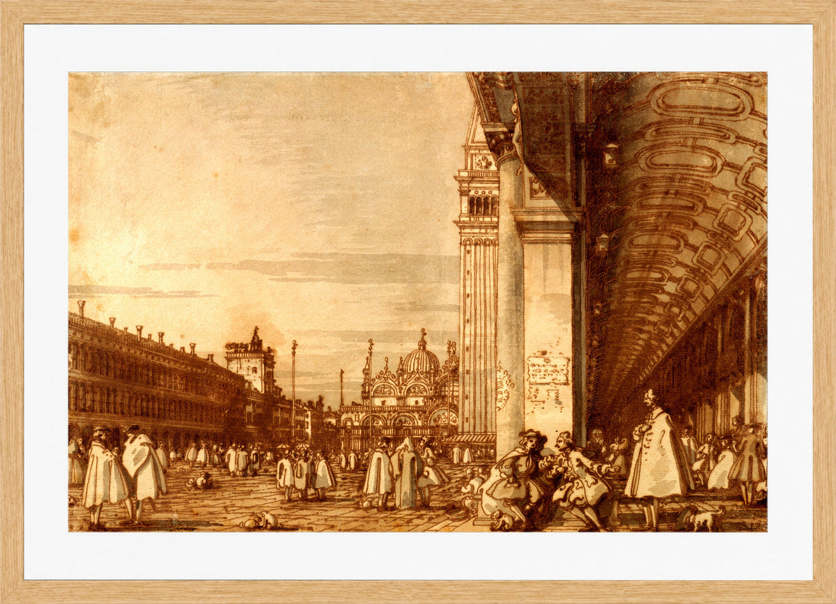 Canaletto Print, Piazza San Marco from the Southwest Corner, with the Procuratie Nuove on the Right — oak frame