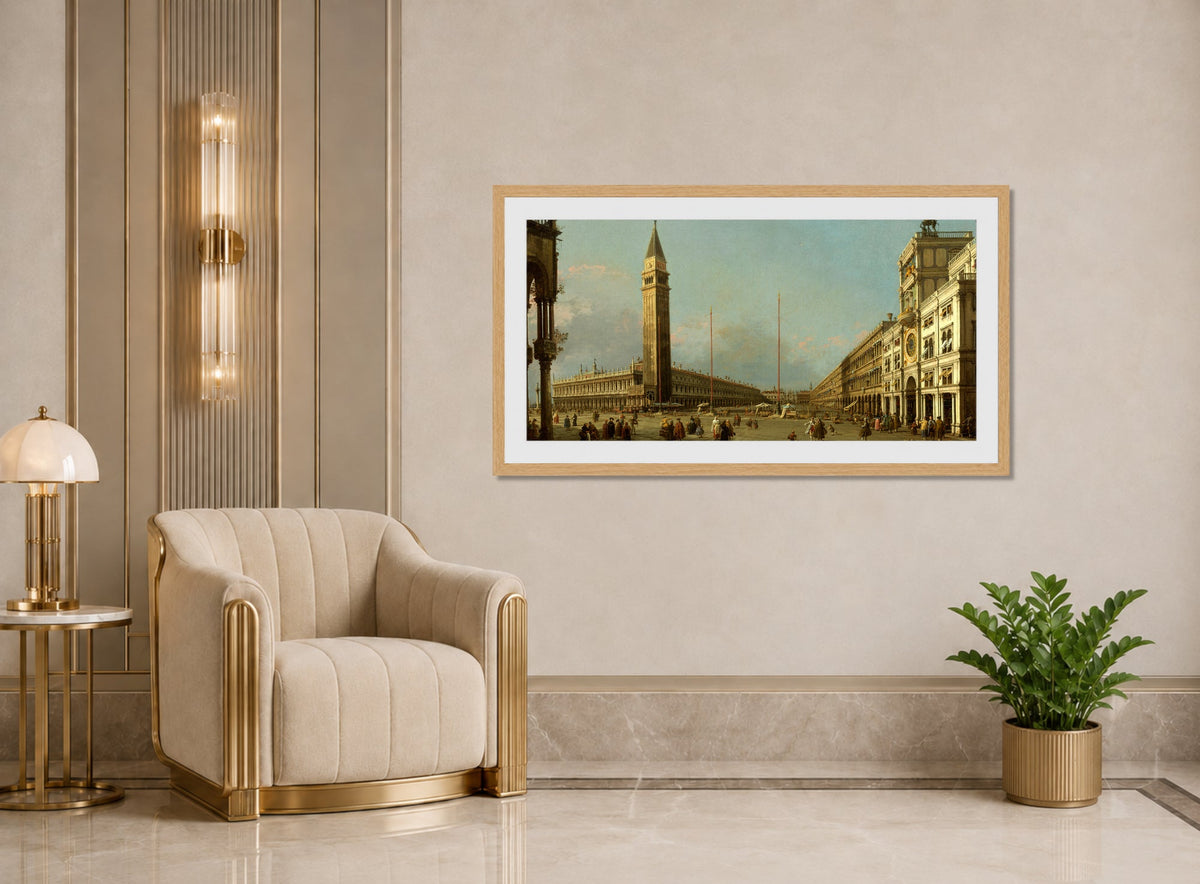 Canaletto Print, Piazza San Marco Looking South and West (1763) — art deco roomset