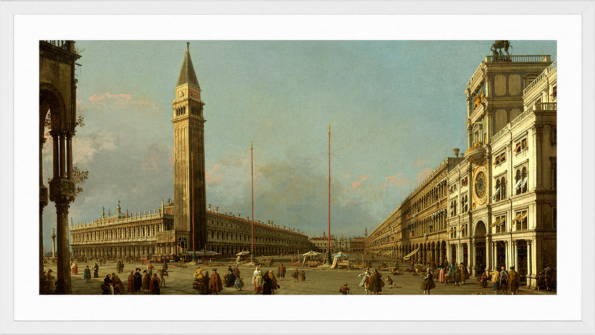 Canaletto Print, Piazza San Marco Looking South and West (1763) — white frame