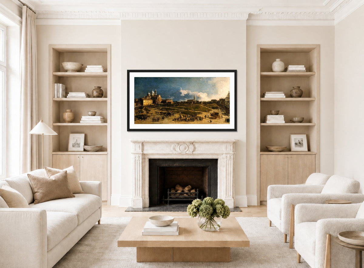 Canaletto Print, Prà della Valle in Padua — living room roomset