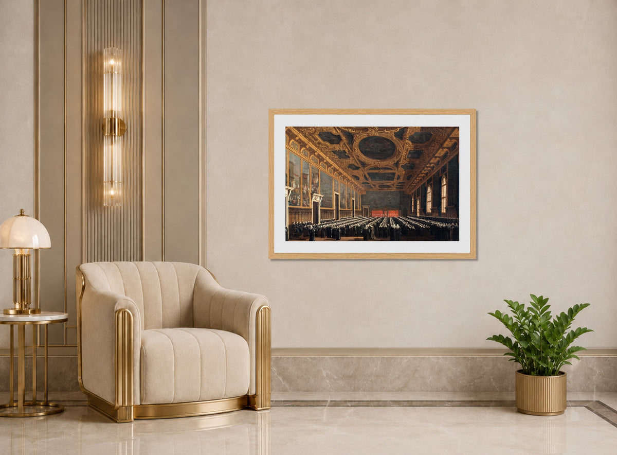 Canaletto Print, The Doge And Grand Council In Sala Del Maggior Consiglio (1761 – 1765) — art deco roomset