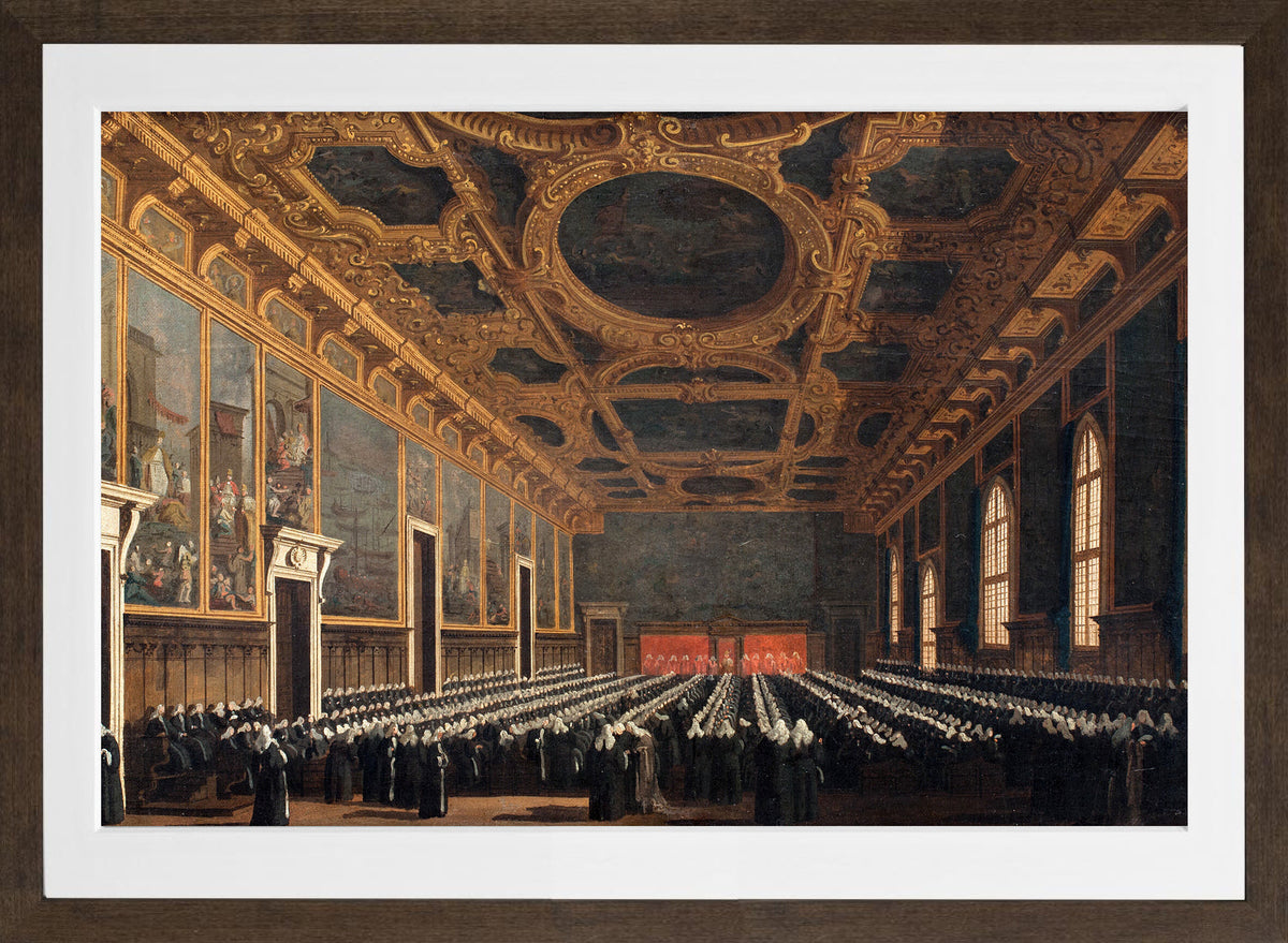 Canaletto Print, The Doge And Grand Council In Sala Del Maggior Consiglio (1761 – 1765) — brown frame
