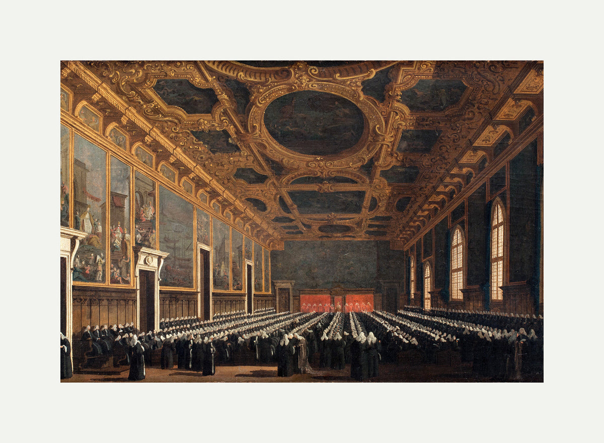 Canaletto Print, The Doge And Grand Council In Sala Del Maggior Consiglio (1761 – 1765) — rolled canvas
