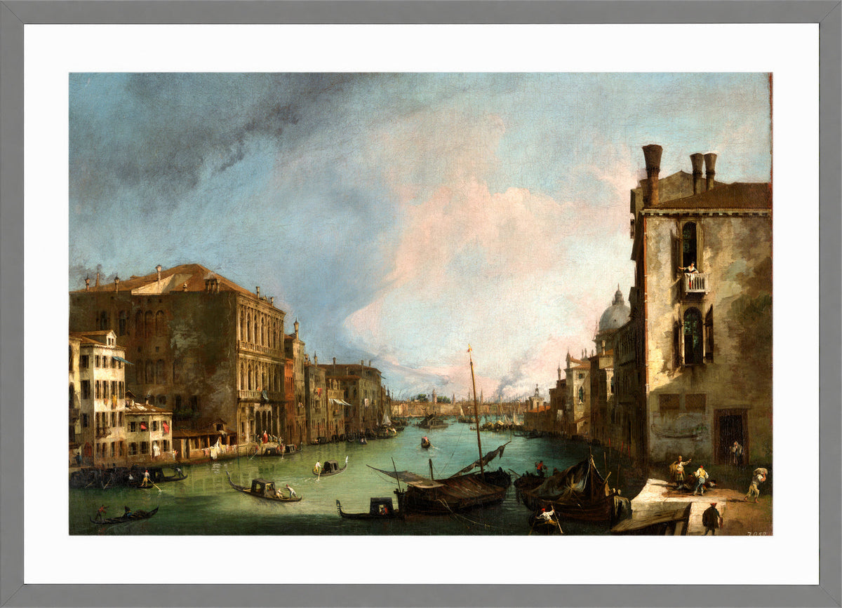 Canaletto Print, The Grand Canal in Venice with the Palazzo Corner Ca’Grande (1722) — light grey frame