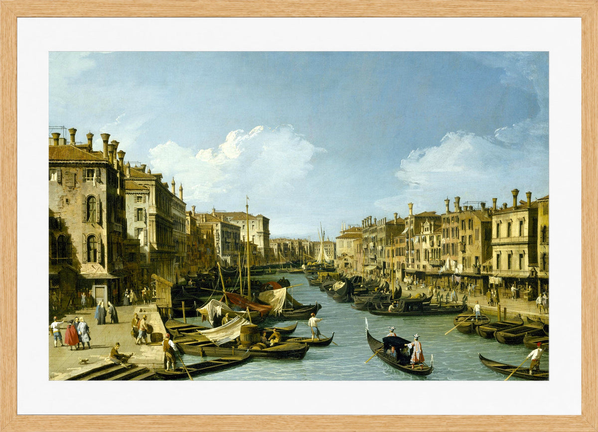 Canaletto Print, The Grand Canal near the Rialto Bridge, Venice (1728-1732) — oak frame