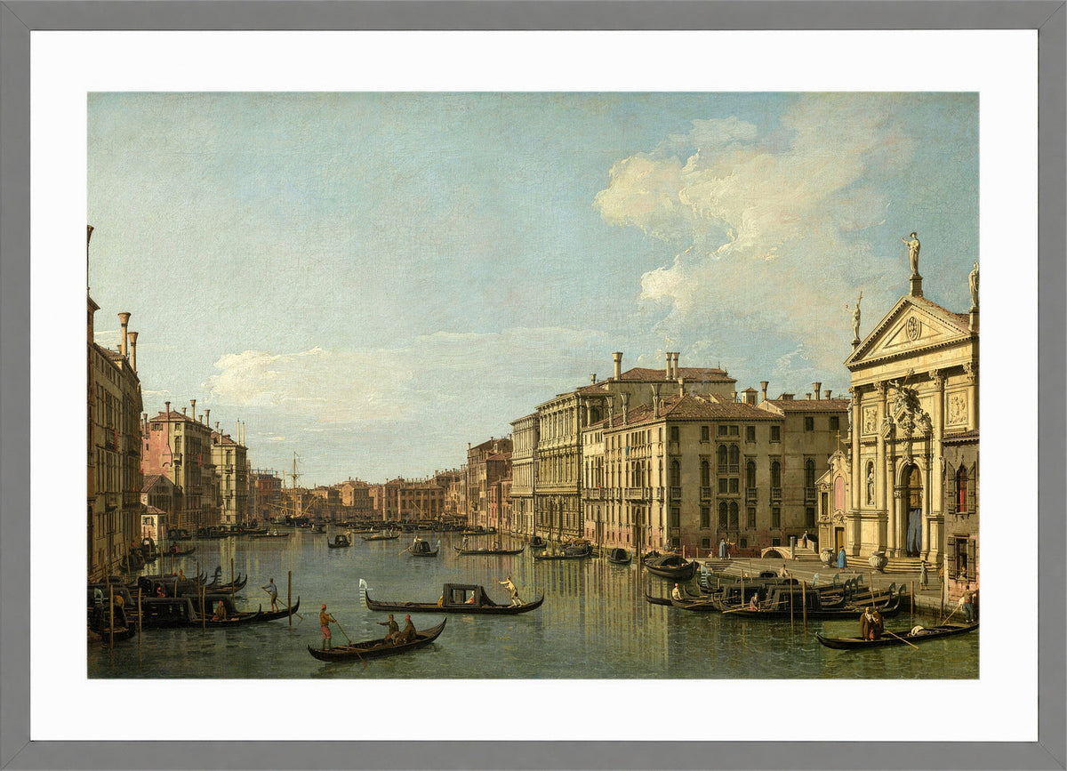 Canaletto Print, The Grand Canal, Venice, Looking South-East from San Stae to the Fabbriche Nuove di Rialto — light grey frame
