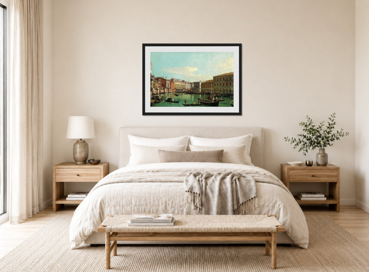 Canaletto Print, The Grand Canal, Venice, Looking South toward the Rialto Bridge (1730s) — bedroom