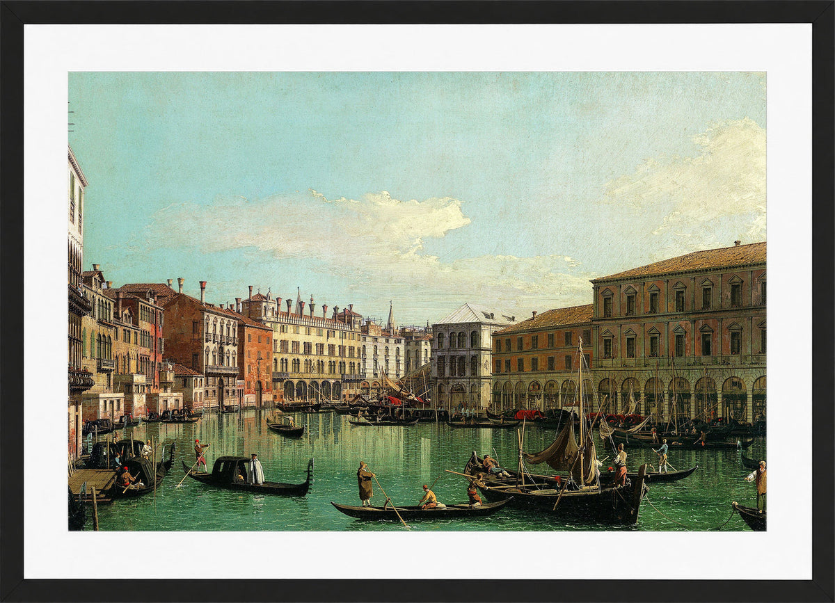 Canaletto Print, The Grand Canal, Venice, Looking South toward the Rialto Bridge (1730s) — black frame