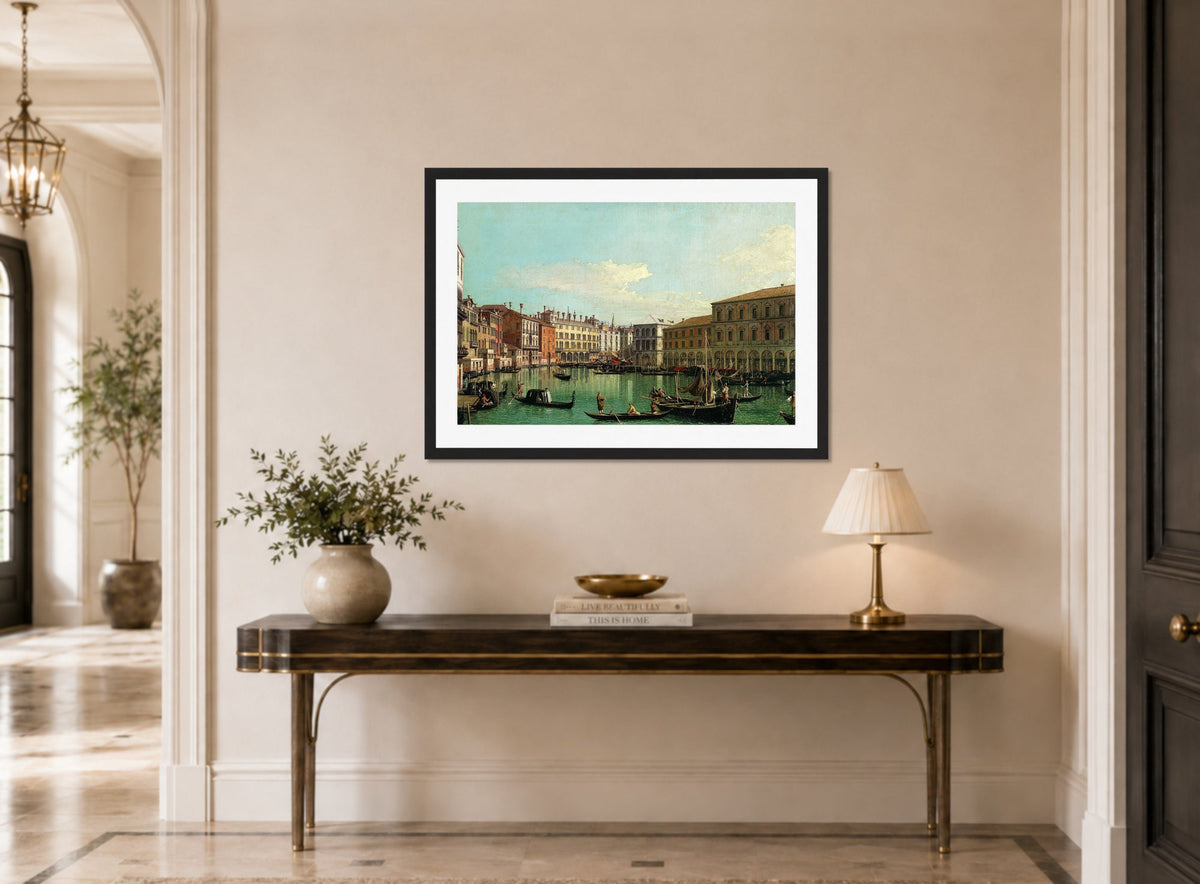 Canaletto Print, The Grand Canal, Venice, Looking South toward the Rialto Bridge (1730s) — hallway