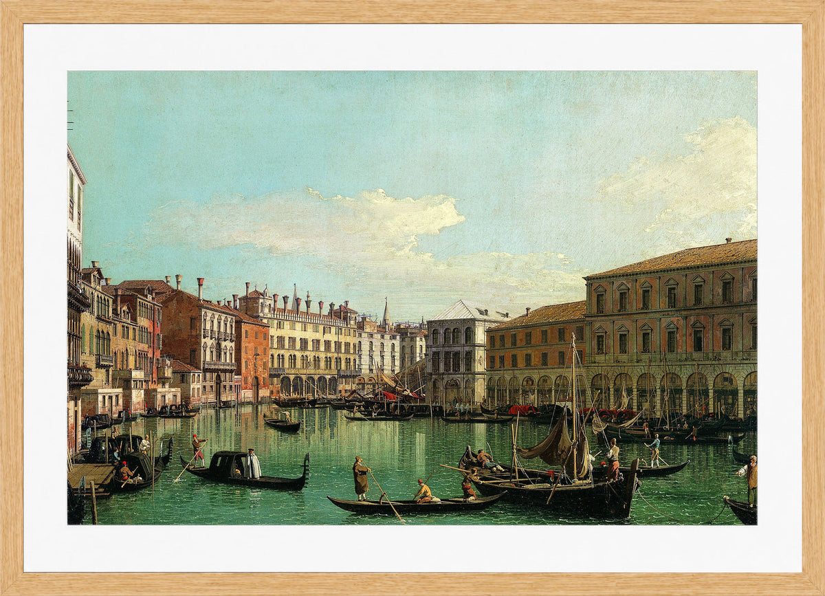 Canaletto Print, The Grand Canal, Venice, Looking South toward the Rialto Bridge (1730s) — oak frame