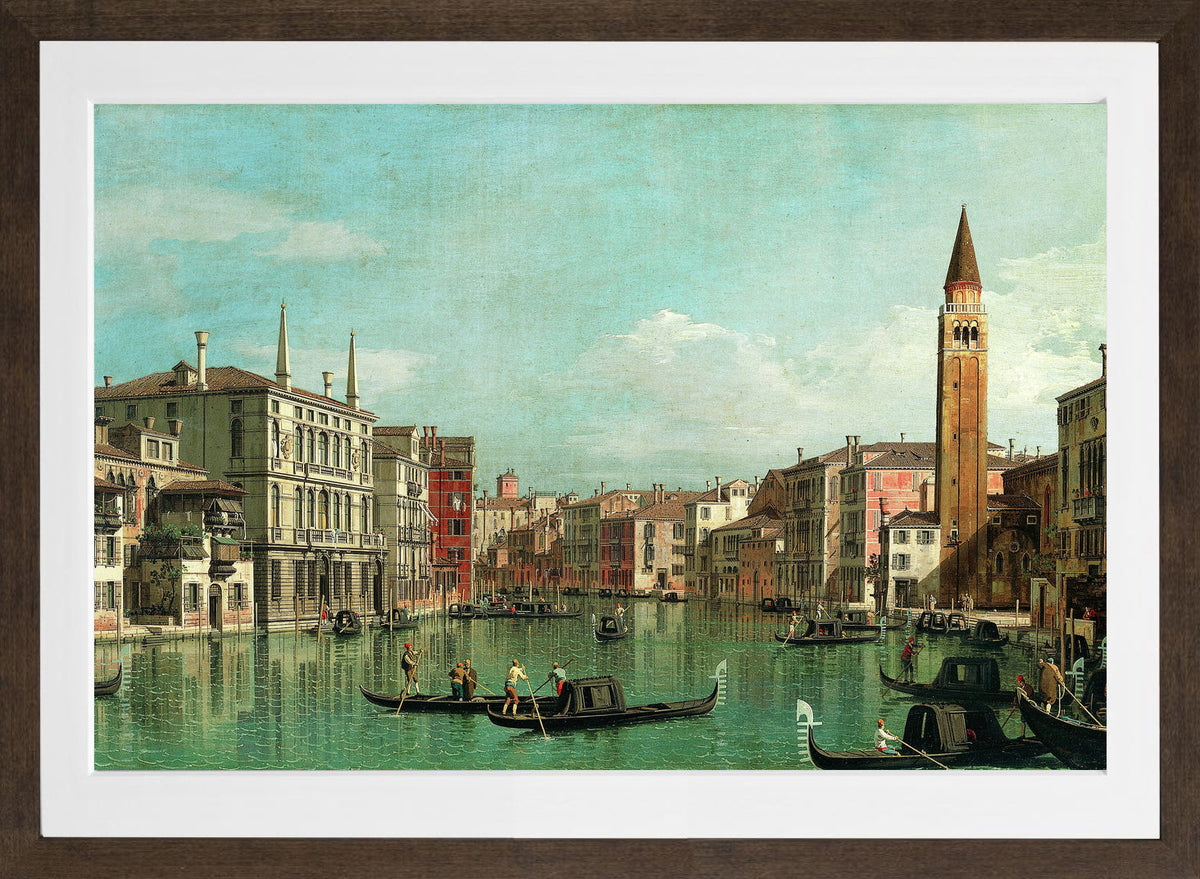 Canaletto Print, The Grand Canal, Venice, Looking Southeast, with the Campo della Carità to the Right (1730s) — brown frame