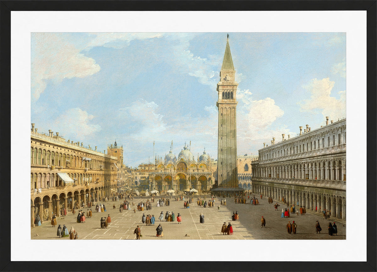 Canaletto Print, The Piazza San Marco, Venice, looking east towards the basilica — black frame
