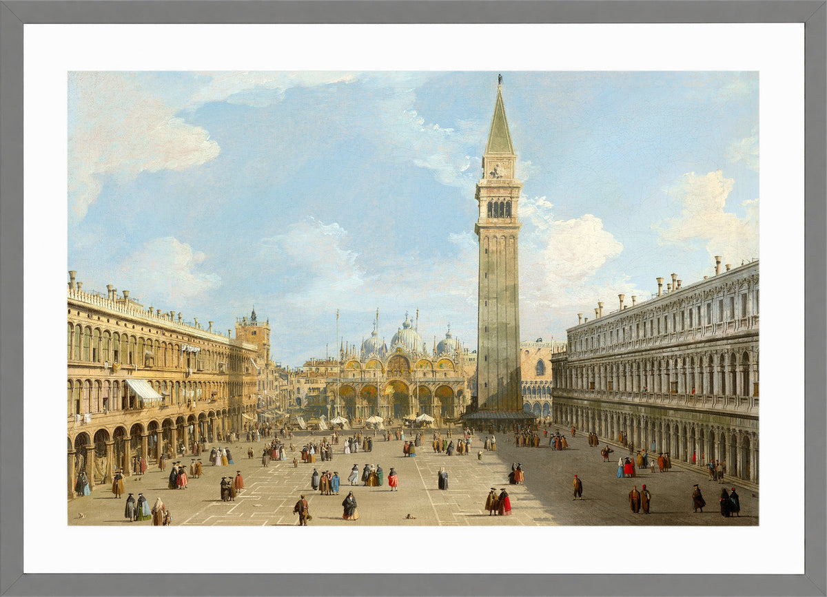 Canaletto Print, The Piazza San Marco, Venice, looking east towards the basilica — light grey frame