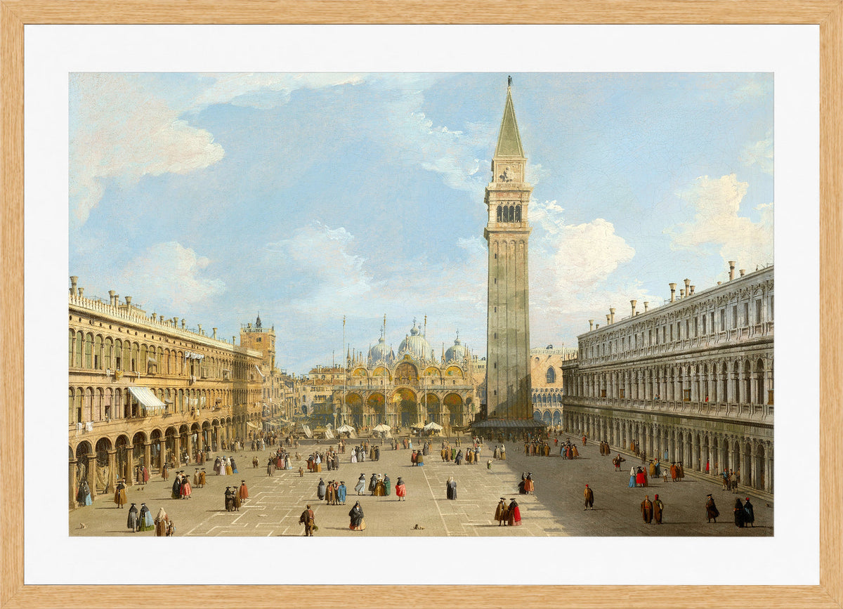 Canaletto Print, The Piazza San Marco, Venice, looking east towards the basilica — oak frame