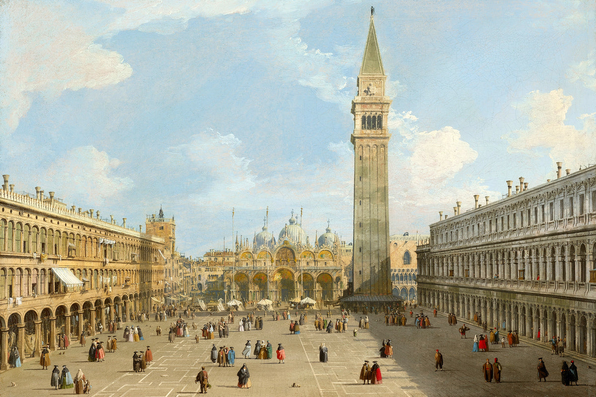 Canaletto Print, The Piazza San Marco, Venice, looking east towards the basilica — unframed
