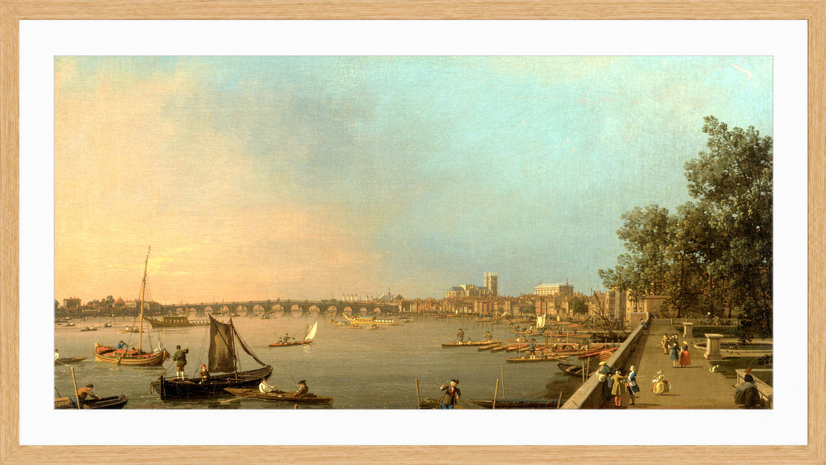 Canaletto Print, The Thames from the Terrace of Somerset House, Looking toward Westminster — oak frame
