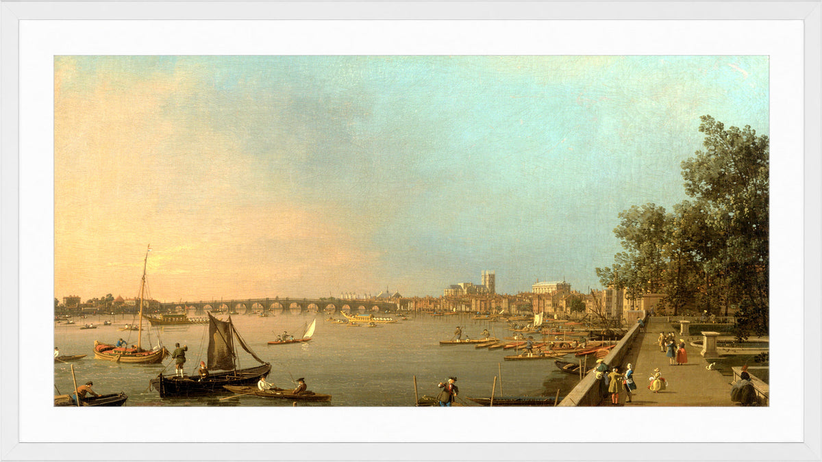 Canaletto Print, The Thames from the Terrace of Somerset House, Looking toward Westminster — white frame