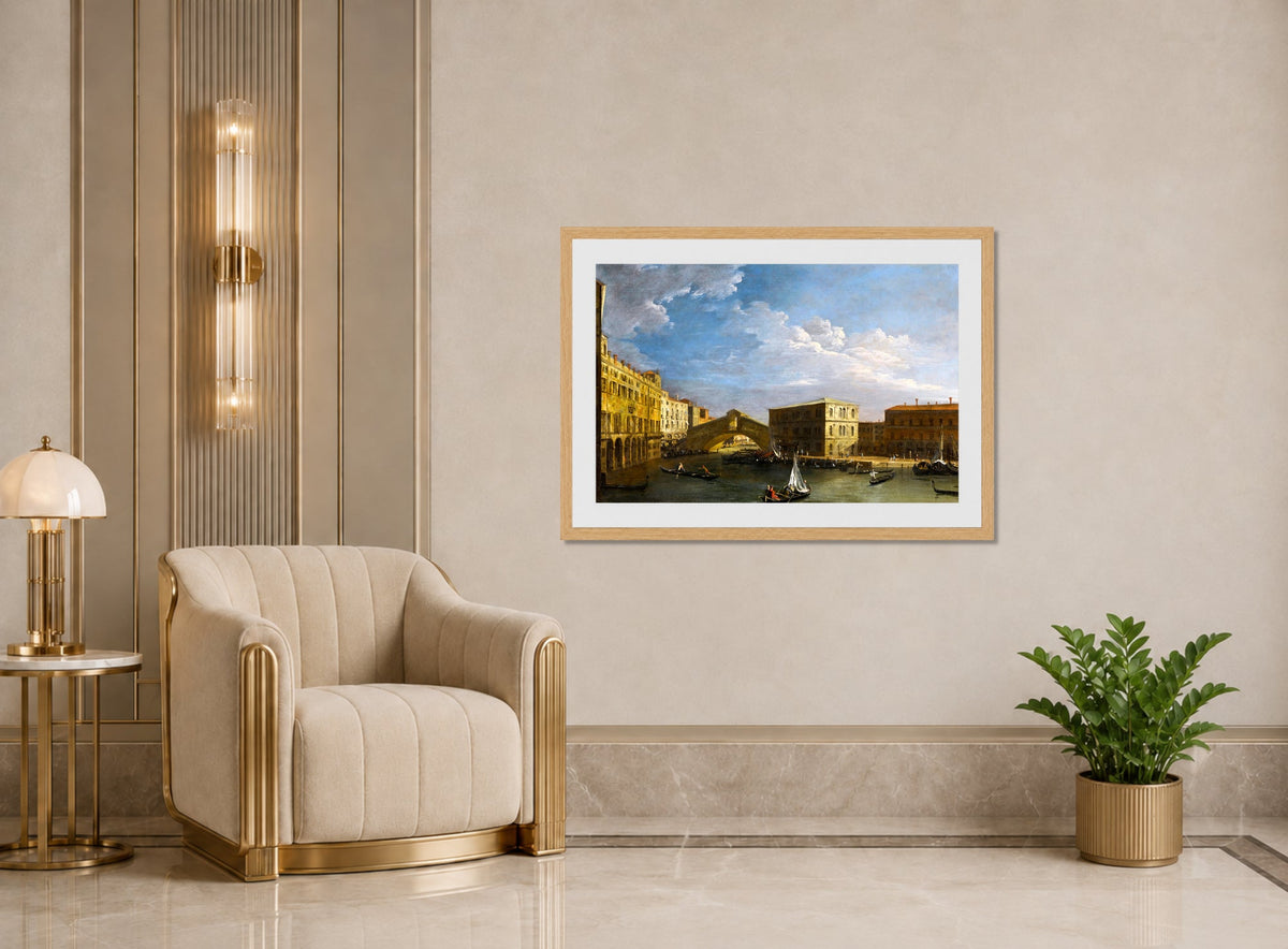 Canaletto Print, Venice, a view of the Grand Canal and the Rialto Bridge from the North — art deco roomset