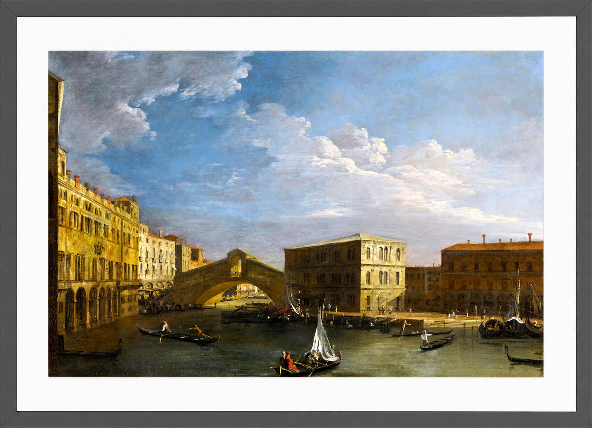 Canaletto Print, Venice, a view of the Grand Canal and the Rialto Bridge from the North — dark grey frame