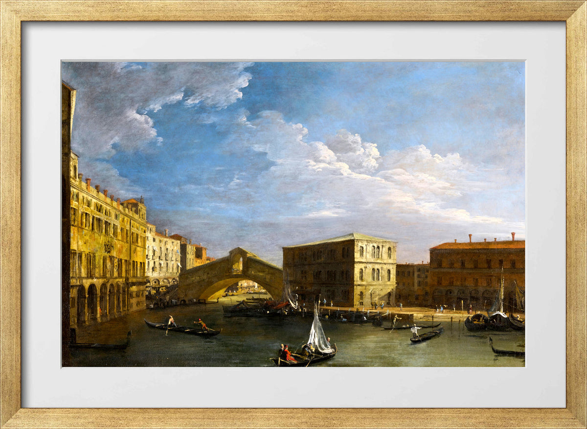 Canaletto Print, Venice, a view of the Grand Canal and the Rialto Bridge from the North — gold frame