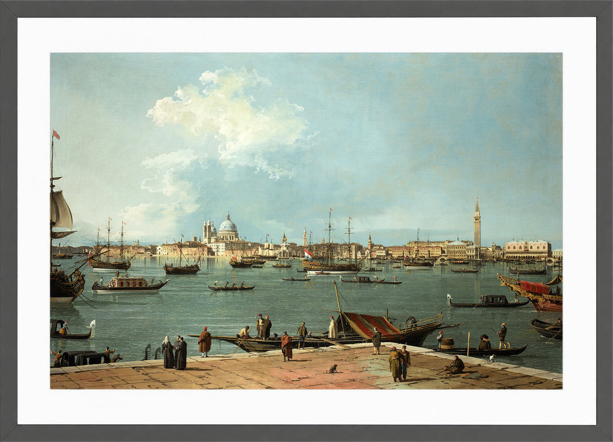 Canaletto Print, Venice, the Bacino di San Marco from San Giorgio Maggiore — dark grey frame