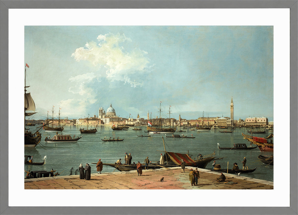Canaletto Print, Venice, the Bacino di San Marco from San Giorgio Maggiore — light grey frame