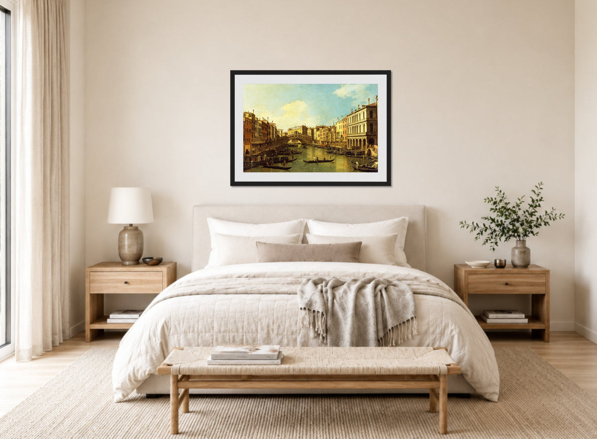 Canaletto Print, Venice, the Grand Canal from the Palazzo Dolfin-Manin to the Rialto Bridge — bedroom