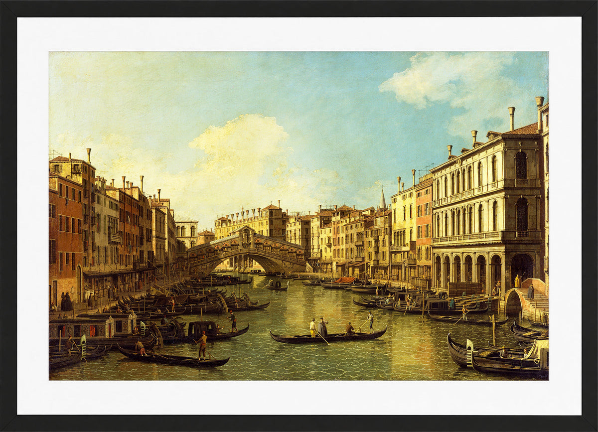Canaletto Print, Venice, the Grand Canal from the Palazzo Dolfin-Manin to the Rialto Bridge — black frame