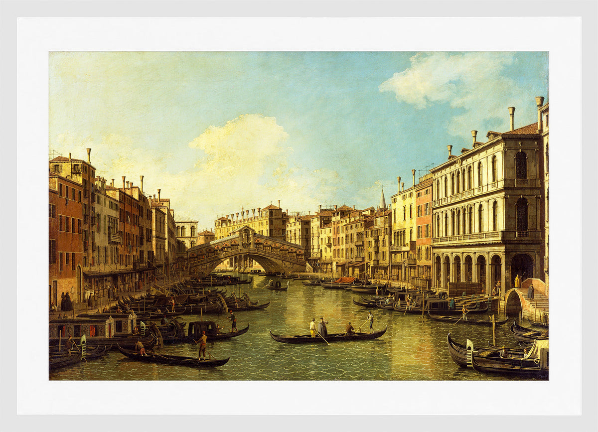 Canaletto Print, Venice, the Grand Canal from the Palazzo Dolfin-Manin to the Rialto Bridge — white frame