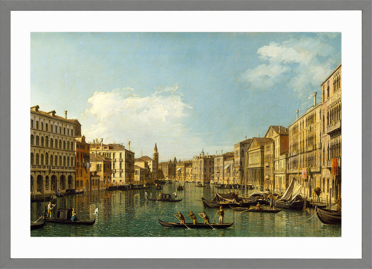Canaletto Print, Venice, the Grand Canal from the Palazzo Foscari to the Carità — light grey frame