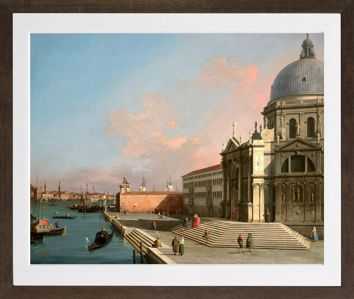 Canaletto Print, Venice, the Grand Canal looking East with Santa Maria della Salute — brown frame