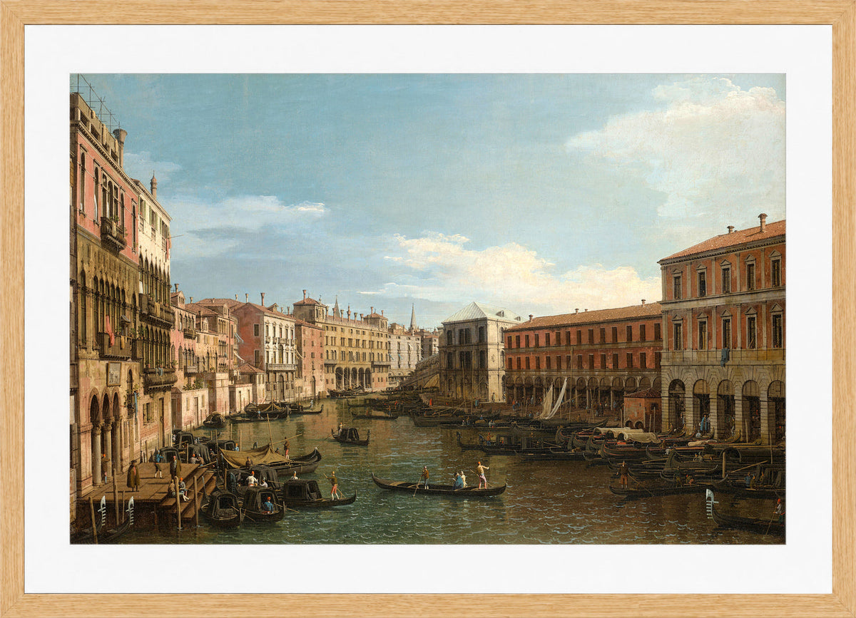 Canaletto Print, Venice, the Grand Canal looking South, from the Ca’ Da Mosto toward the Rialto Bridge — oak frame
