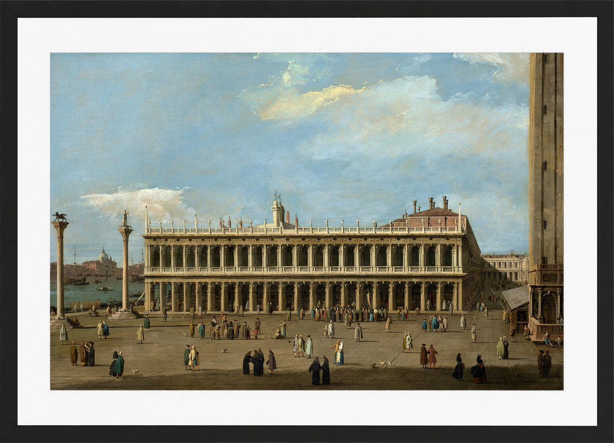 Canaletto Print, Venice, the Piazzetta, looking west, with the Libreria — black frame