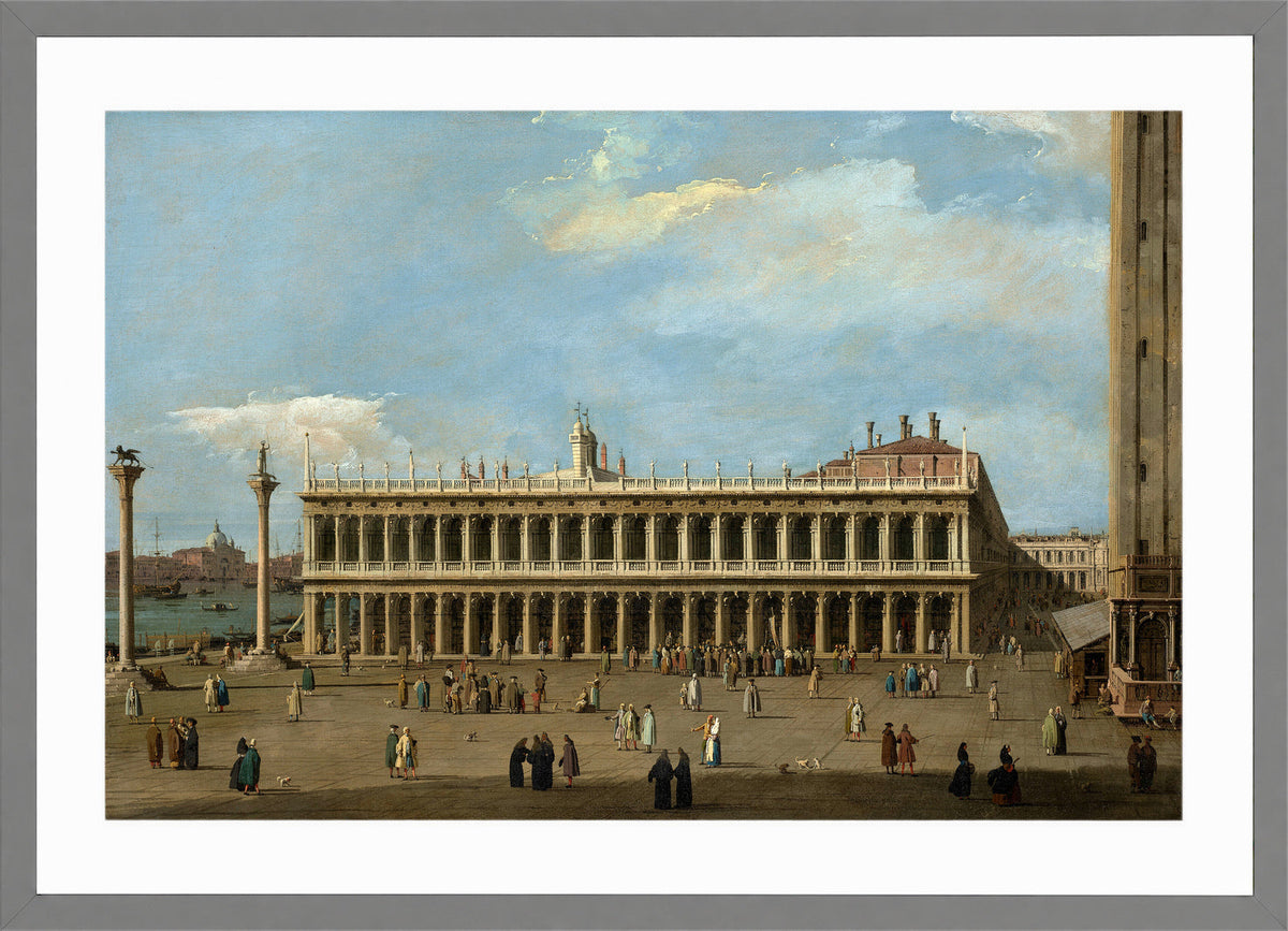 Canaletto Print, Venice, the Piazzetta, looking west, with the Libreria — light grey frame