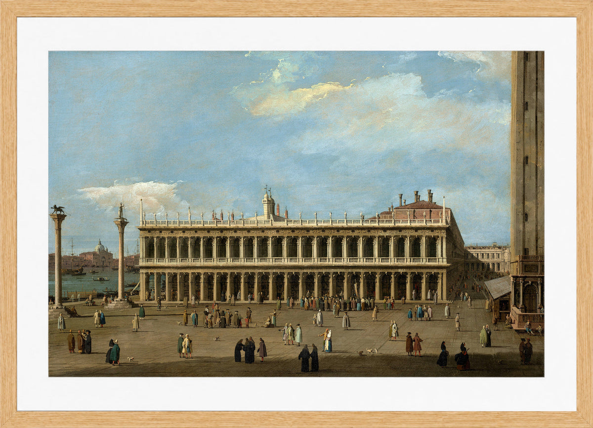 Canaletto Print, Venice, the Piazzetta, looking west, with the Libreria — oak frame