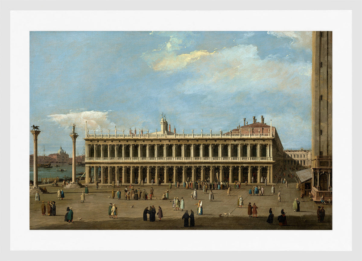 Canaletto Print, Venice, the Piazzetta, looking west, with the Libreria — white frame